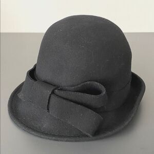 Kate Landry Black Wool Hat Retro Structured Classic Bow Accent OS